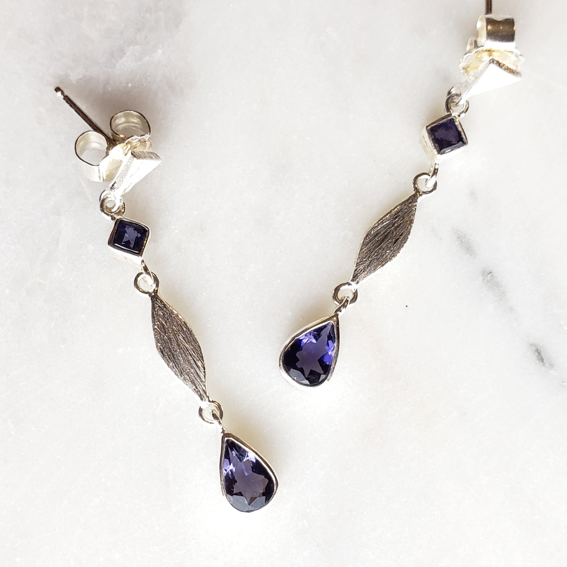 Details about  / Faceted Iolite 4-Points 925 Sterling Silver Dangle Earrings